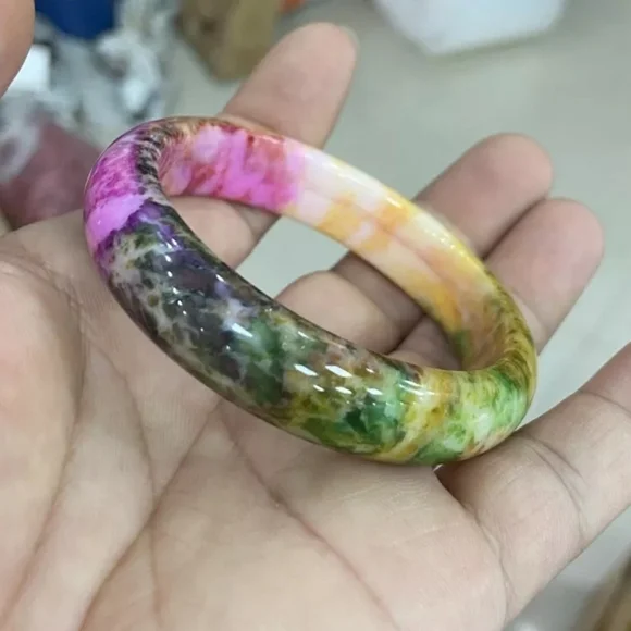 Natural Peacock Peach Blossom Jade Bracelet Bangle 56-64mm - Picture 3 of 5